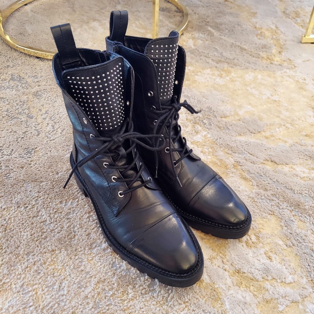 COPY - Zara Combat Boots with studded tongue detail. Size 9